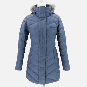 MARMOT Women’s Medium 700 Fill Down Puffer Parka Coat Jacket Faux Fur Lined Hood